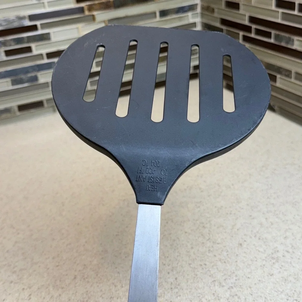 Amco XL Slotted Turner Spatula Black Nylon Stainless Steel 13